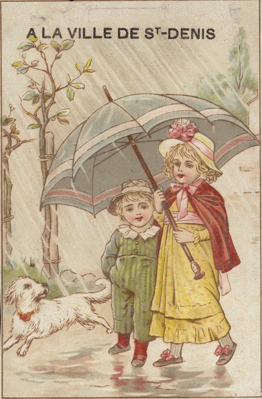 Meninas andando na chuva com guarda-chuva de French School