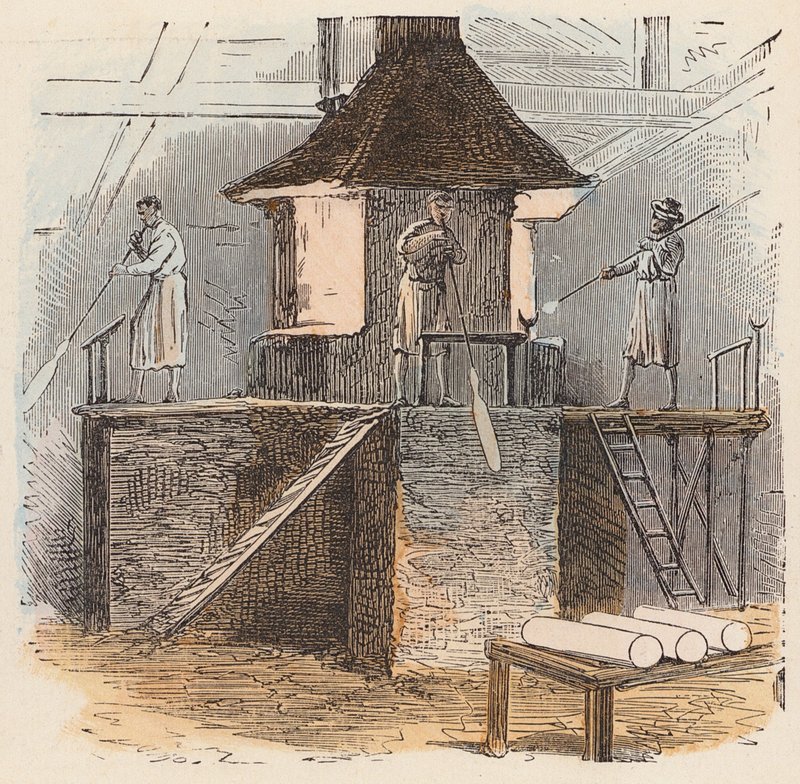Fabricação de vidro (gravura colorida) de French School