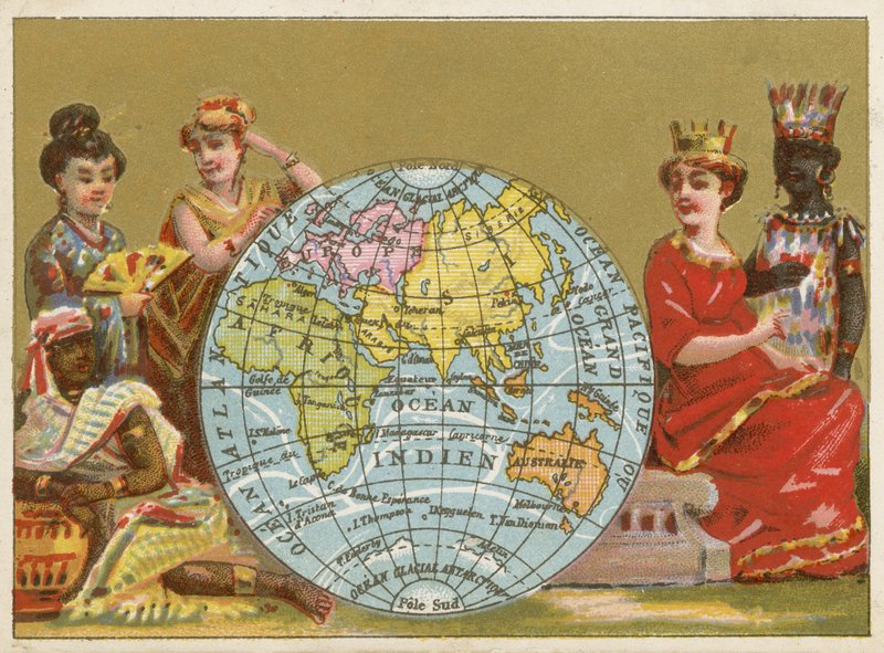 Globo - cartão de comércio francês do século XIX de French School