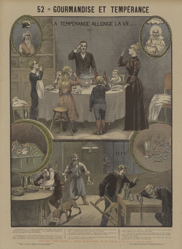 Glutonaria e temperança (cor litho) de French School