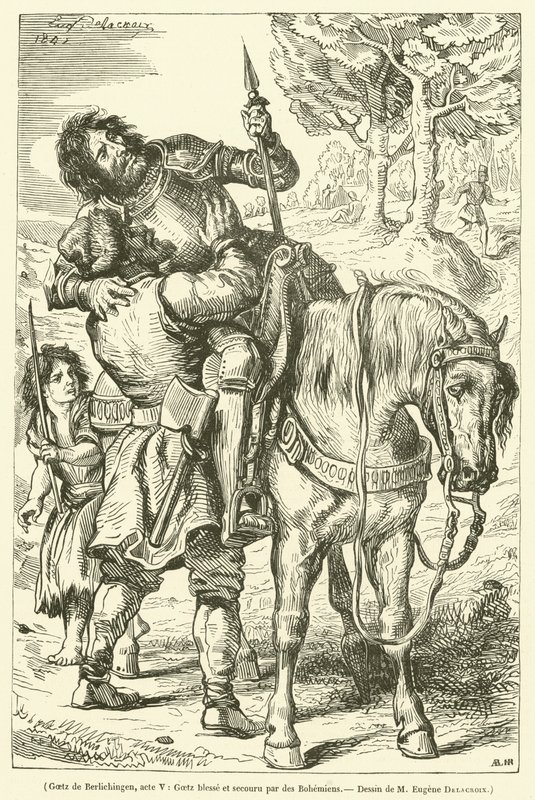 Goetz de Berlichingen, Lei V, Goetz ferido e resgatado pelos boêmios (gravura) de French School
