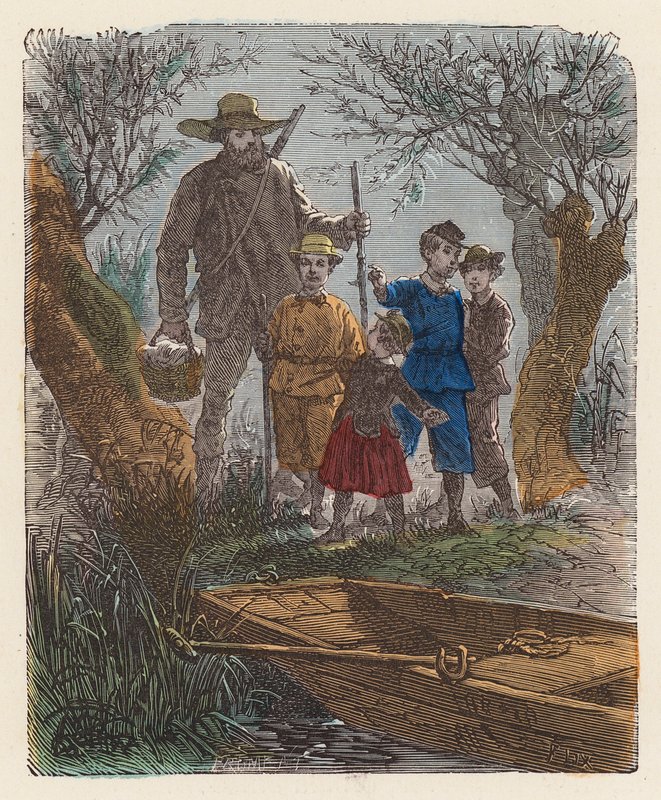 Indo pescar (gravura colorida) de French School