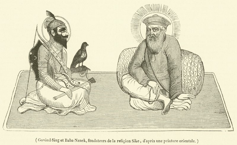Govind Sing e Baba-Nanek, fundadores da religião Sike (gravura) de French School
