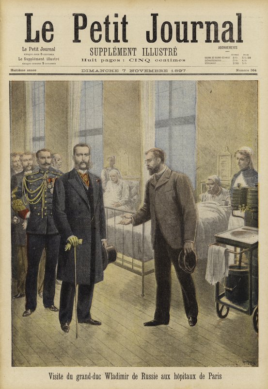 Grão-Duque Vladimir da Rússia visitando os hospitais de Paris, 1897 de French School
