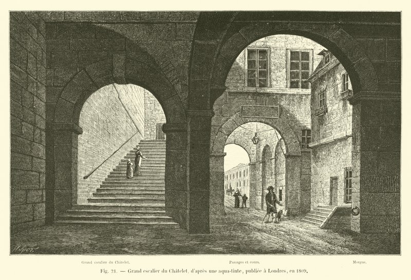 Grande escadaria de Chatelet, depois de um tom de aqua, publicado em Londres, em 1809 de French School