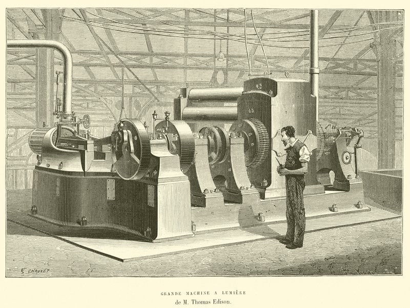 Grande Máquina a Lumiere de M Thomas Edison (gravura) de French School