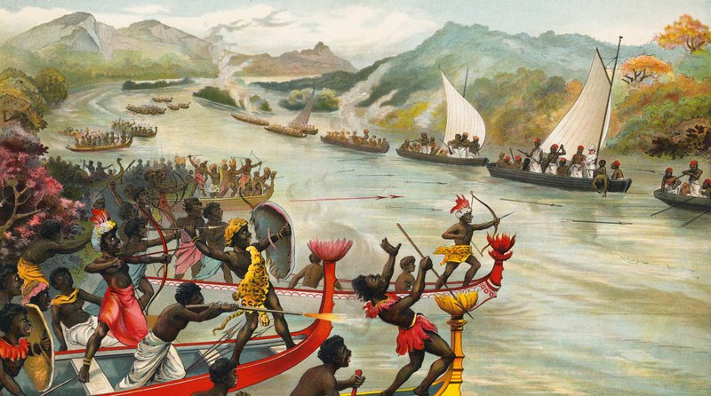 Grande combate em um rio na África de French School