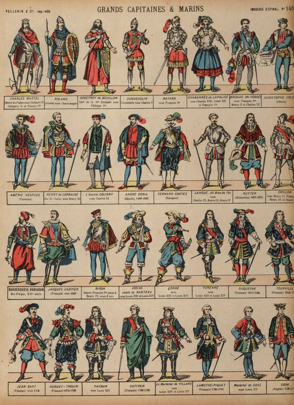 Grandes figuras militares (gravura a cores) de French School