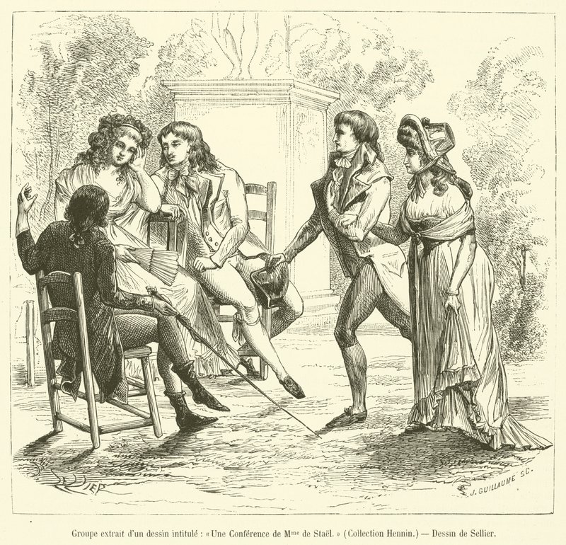 Grupo extraído de um desenho intitulado, Une Conference de Madame de Stael, Collection Hennin (gravura) de French School