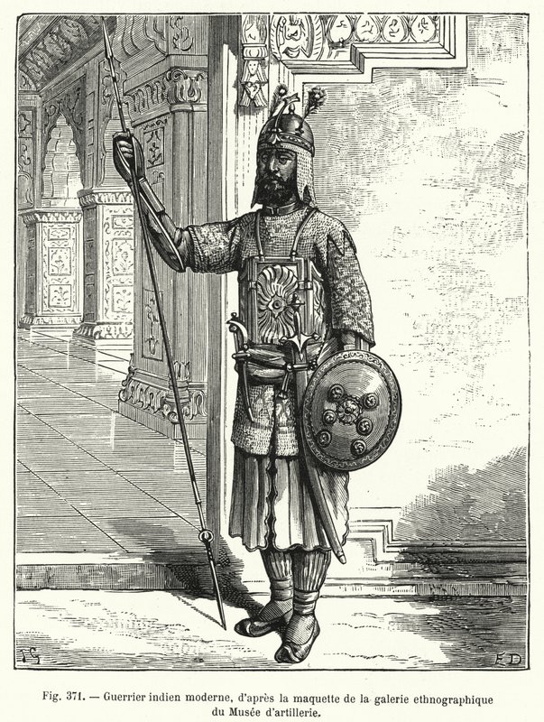 Guerreiro indiano moderno, baseado no modelo da galeria etnográfica do Museu de Artilharia (gravura) de French School