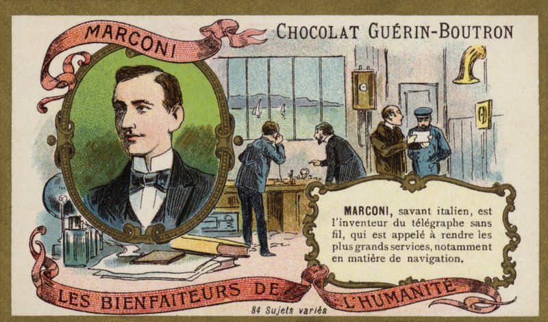 Guglielmo Marconi, inventor italiano e pioneiro da rádio (chromolitho) de French School