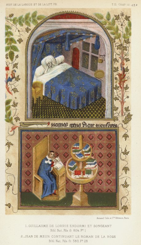 Guillaume De Lorris Asleep And Thinking, Jean De Meun Continuing Le Roman De La Rose (cor litho) de French School