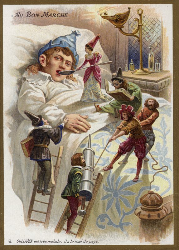 O Gulliver está muito doente. Ele sofre de saudades de casa (chromolitho). de French School