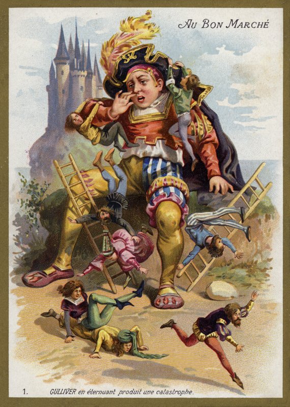 Gulliver espirra e causa uma catástrofe (chromolitho) de French School