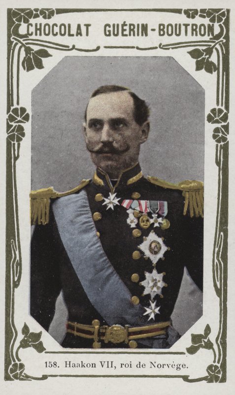 Haakon VII, rei da Noruega (foto colorida) de French School