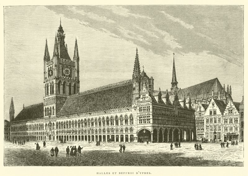 Salões e Belfry de Ypres (gravura) de French School