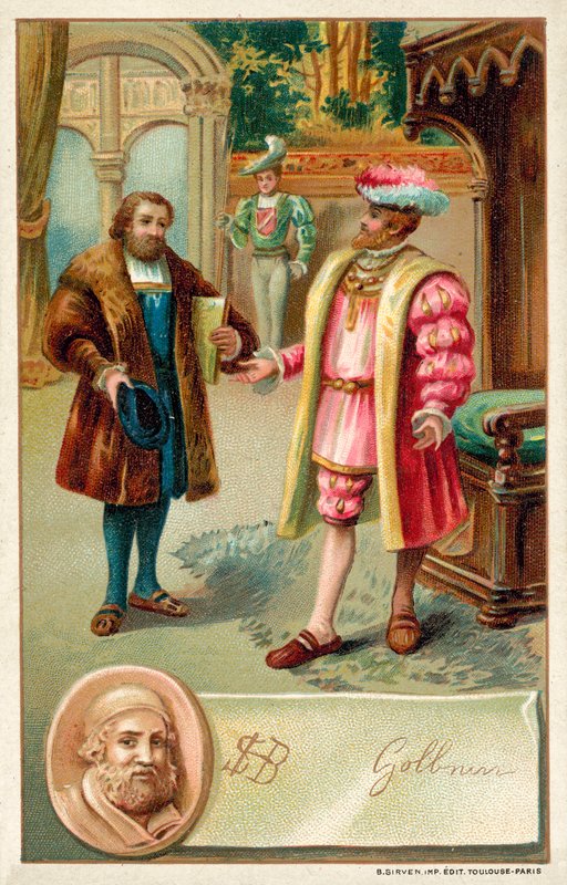 Hans Holbein com o Rei Henrique VIII (chromolitho) de French School