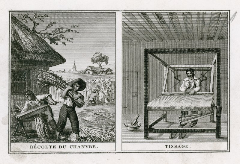 Colheita de cânhamo e tecelagem de cânhamo de French School
