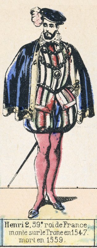 Henri 2, 59º rei da França, ascendeu ao trono em 1547, morreu em 1559 (gravura colorida) de French School