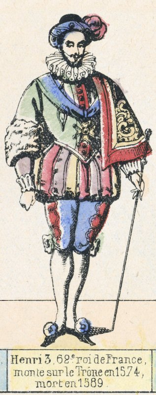 Henri 3, 62º rei da França, ascendeu ao trono em 1574, morreu em 1589 (gravura colorida) de French School