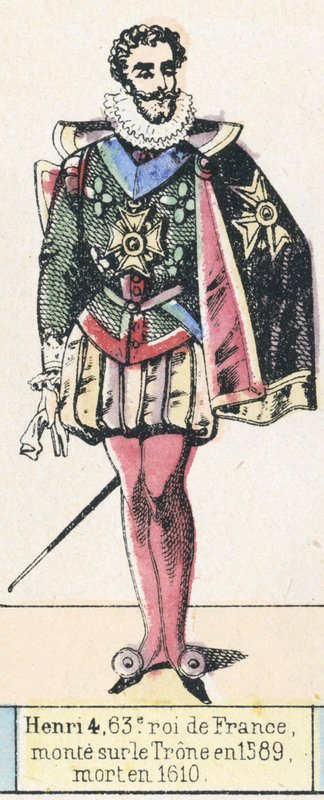 Henri 4, 63º rei da França, ascendeu ao trono em 1589, morreu em 1610 (gravura colorida) de French School