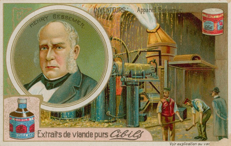 Henry Bessemer, inventor britânico do processo Bessemer para fabricação de aço de French School