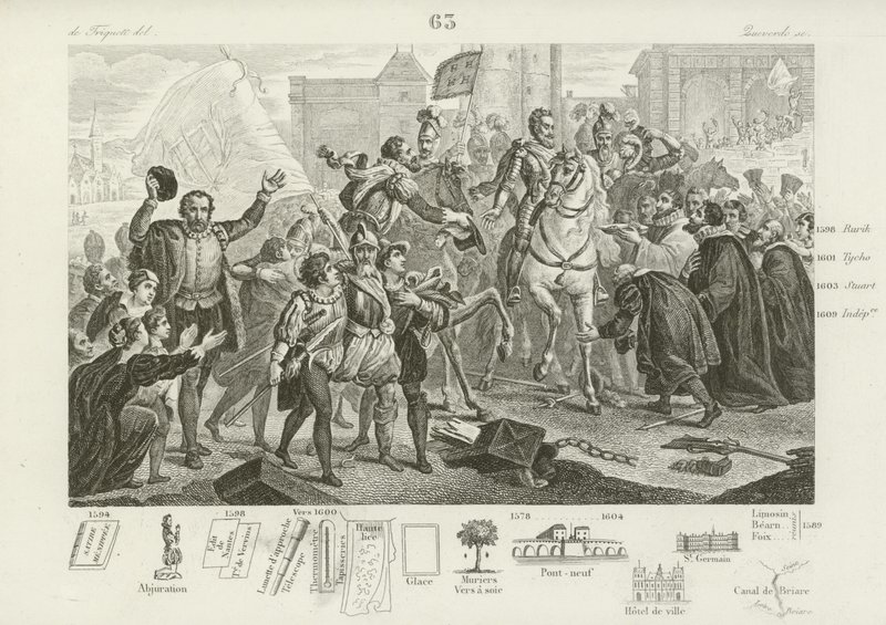 Henrique IV da França entra em Paris acompanhado pelo conde de Brissac, governador da cidade, 22 de março de 1594 de French School