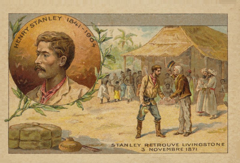 Henry Stanley (1841-1904) encontrou David Livingstone (1813-1873) na África em 3 de novembro de 1871 de French School