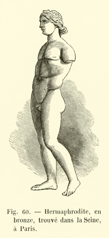 Hermafrodita, em bronze, encontrado no Sena, Paris (gravura) de French School