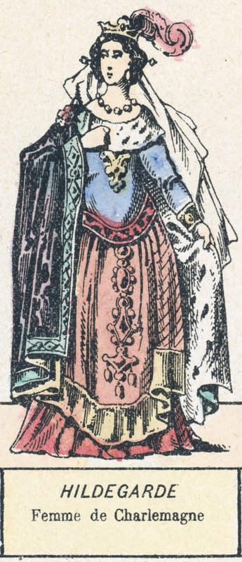 Hildegarde, Esposa de Carlos Magno (gravura colorida) de French School