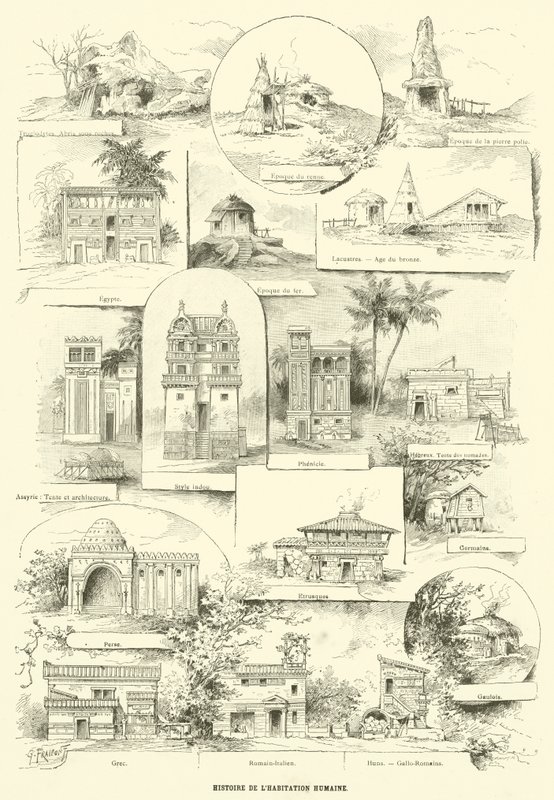 História da Habitação Humana (gravura) de French School