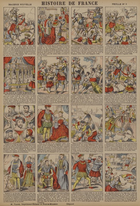 História da França desde a morte de Carlos VIII até ao Massacre de São Bartolomeu (litografia a cores) de French School