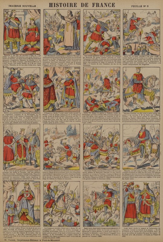 História de França desde o reinado de Filipe I até ao reinado de Luís IX (litografia a cores) de French School