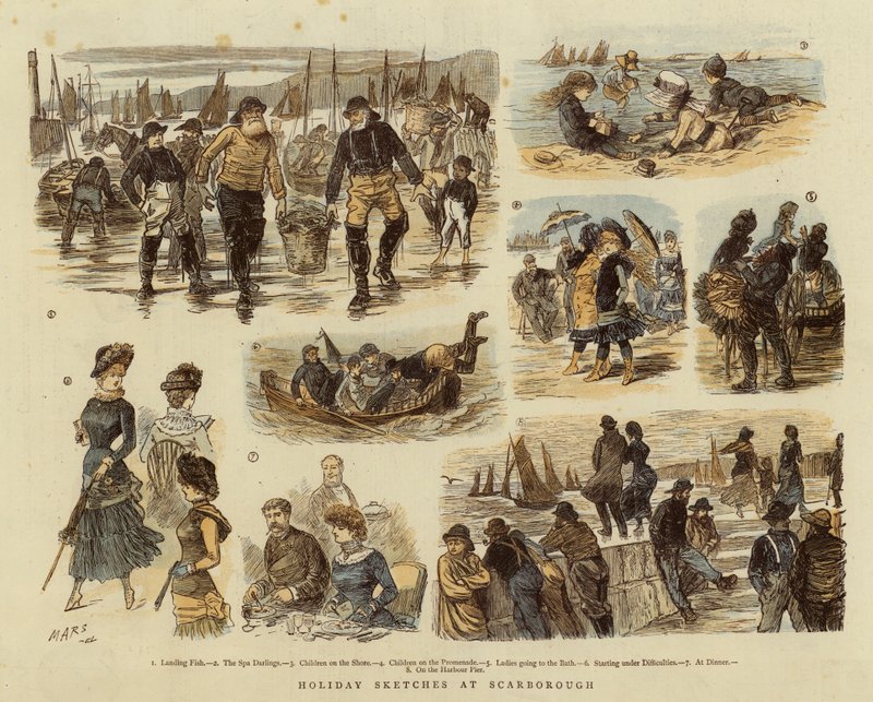 Esboços de férias em Scarborough (litografia a cores) de French School