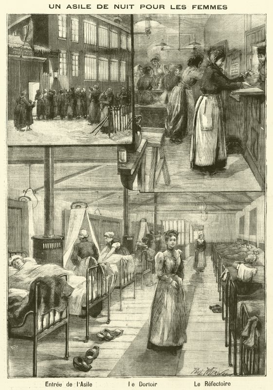 Abrigo para mulheres sem-teto em Paris (gravura) de French School