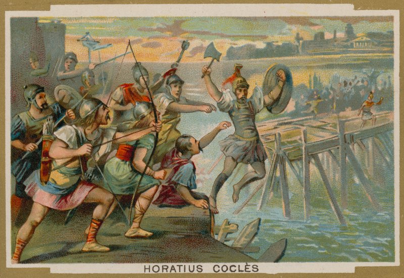Horácio Cocles, soldado romano, defendendo o Pons Sublicius contra o exército invasor do rei de Clusium, século 6 aC de French School