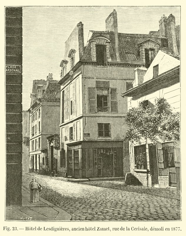 Hotel de Lesdiguieres, antigo hotel Zamet, rue de la Cerisaie, demolido em 1877 de French School