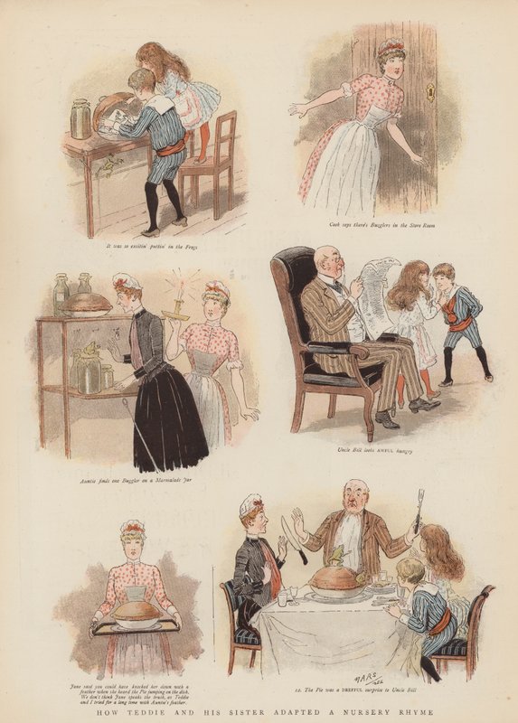 Como Teddie e sua irmã adaptaram um Nursery Rhyme (chromolitho) de French School