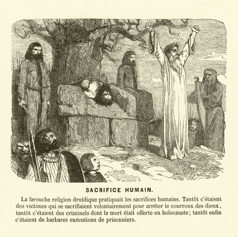 Sacrifício humano dos druidas (gravura) de French School