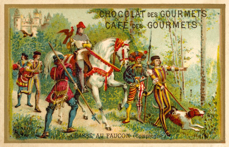 Caça com falcões, Compiegne, França (chromolitho) de French School