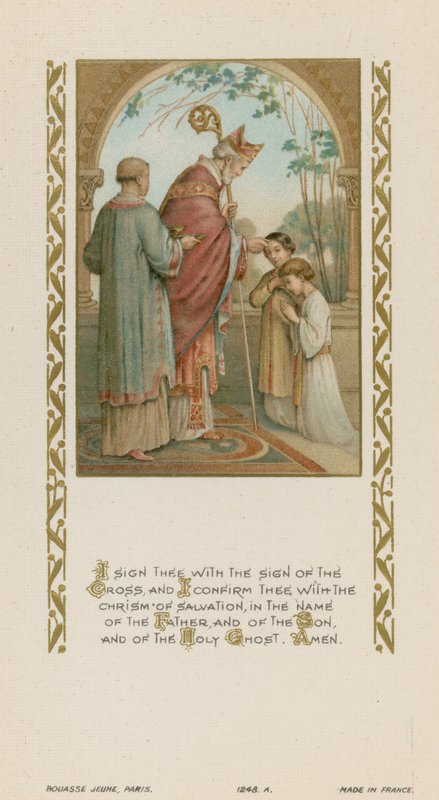 Eu te assino com o sinal da cruz e te confirmo com o Crisma da Salvação, em nome do Pai e do Filho e do Espírito Santo. de French School