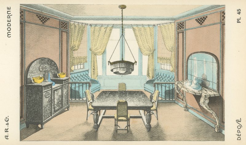 Ilustração do catálogo de produtos de design de interiores da AR & Cie, França de French School