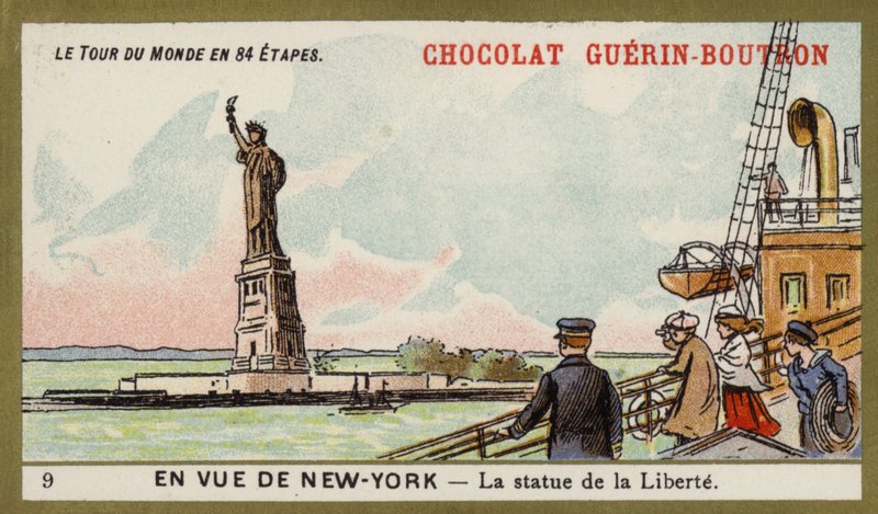 À vista de Nova Iorque - a Estátua da Liberdade (chromolitho) de French School