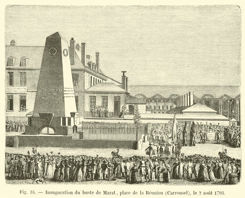 Inauguração do busto de Marat, Place de la Reunion, Carrousel, 2 de agosto de 1793 de French School