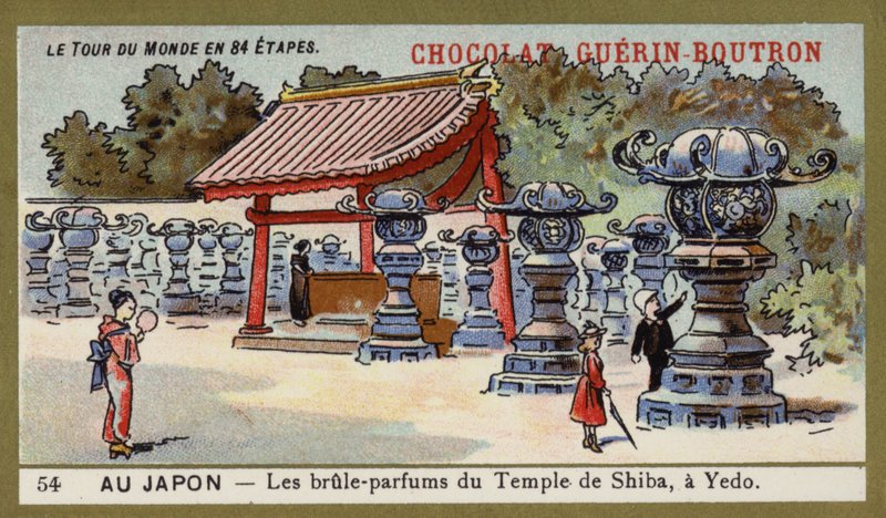 Queimadores de incenso do Templo de Shiba em Edo, Japão (chromolitho) de French School