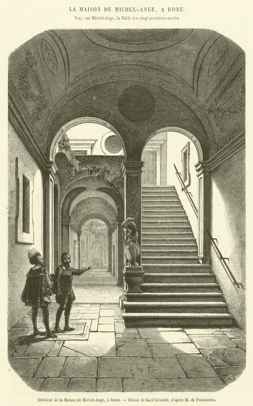 Interior da Casa de Miguel Ângelo, em Roma (gravura) de French School