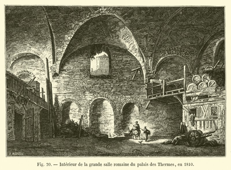 Interior da Grande Sala Romana do Palais des Thermes, 1810 de French School