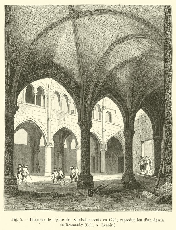 Interior da Igreja dos Santos Inocentes em 1786; reprodução de um desenho de Desmachy, Coll A Lenoir de French School
