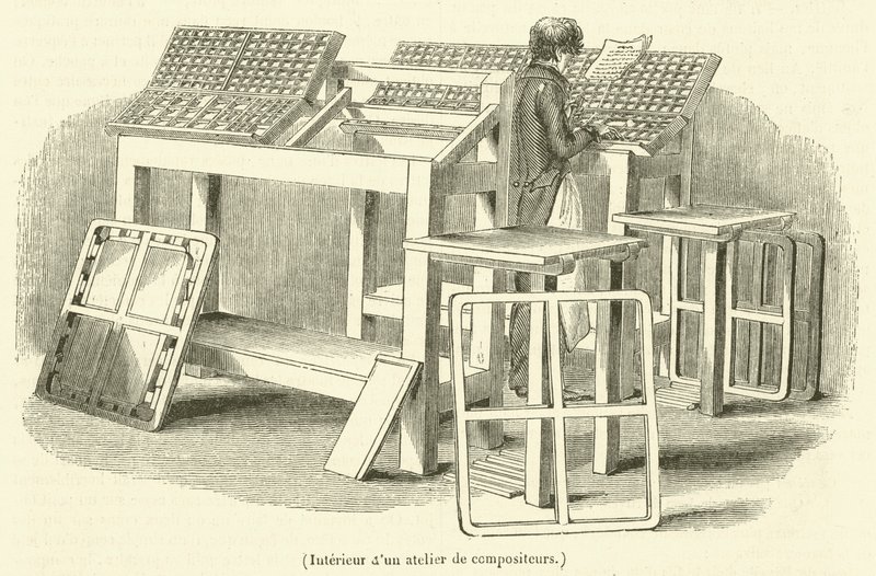 Interior de uma oficina de compositores (gravura) de French School