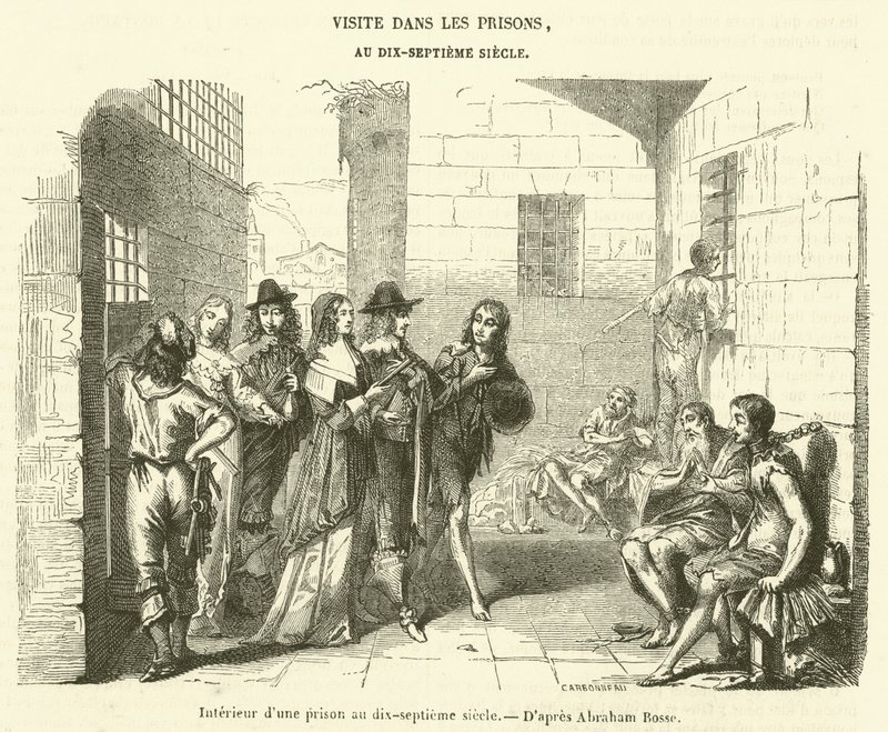 Interior de uma prisão no século XVII (gravura) de French School